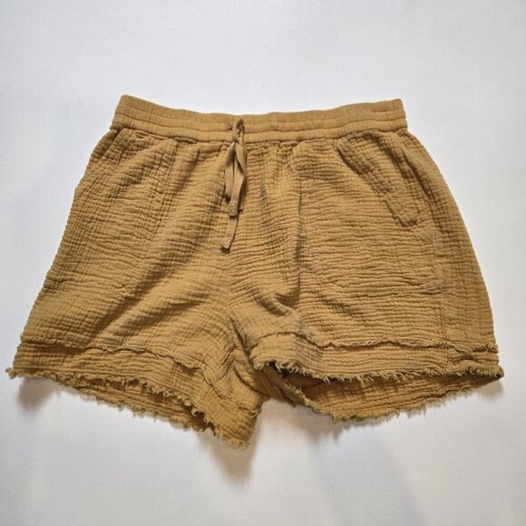 Anthropologie Marie frayed Cover Gauze shorts Saturday Sunday GOLD Medium Drawst - Picture 10 of 10